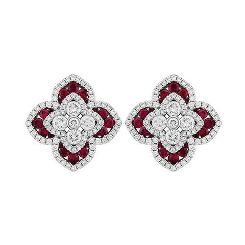 Charles Krypell Pastel Collection 18k White Gold Shining Star Ruby Diamond Earrings - Charles Krypell