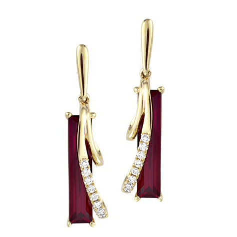 Chatham 14k Yellow Gold Ruby & Diamond Earrings - Chatham
