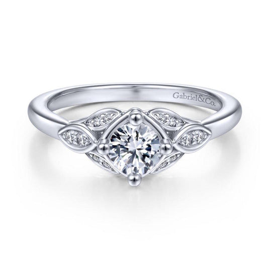 Gabriel & Co. 14k White Gold Art Deco Straight Engagement Ring - Gabriel & Co.