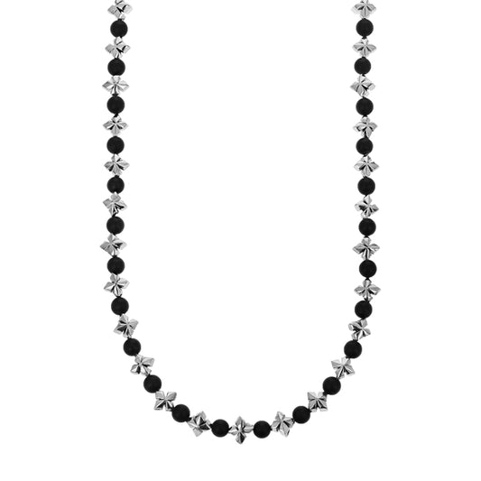 King Baby Mb Cross And 4Mm Onyx Bead Necklace - King Baby