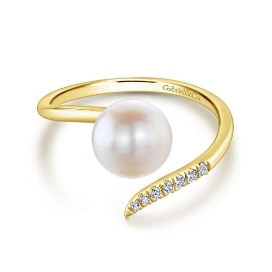 Gabriel & Co. 14k Yellow Gold Grace Pearl & Diamond Ring - Gabriel & Co. Fashion