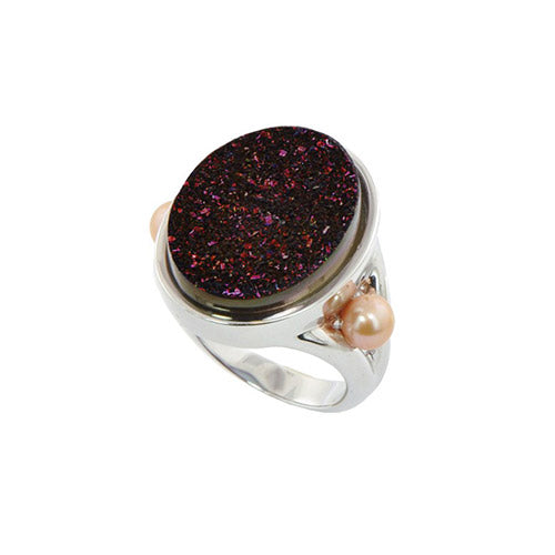 Honora Sterling Silver Mocha Freshwater Cultured Pearl Chocolate Agate Ring - Honora