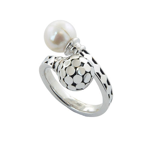 Honora Sterling Silver White Round Ringed Freshwater Cultured Pearl Bypass Ring - Honora