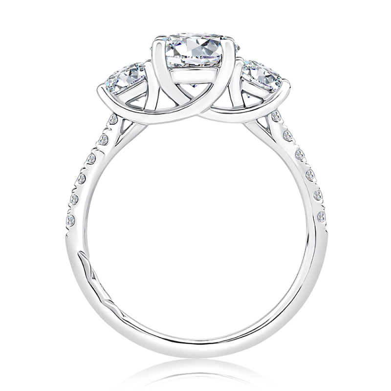 A. Jaffe Three Stone Trellis Diamond Engagement Ring with Pave Diamond Band - A. Jaffe