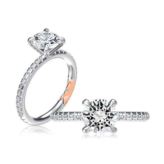 A. Jaffe Claw Prongs Round Diamond Engagement Ring with Pave Band - A. Jaffe