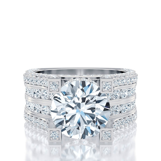 A. Jaffe Diamond Studded Four Row Round Stone Diamond Engagement Ring - A. Jaffe