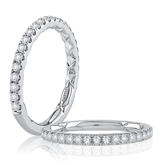 A. Jaffe Classic Diamond Pave Wedding Band with Quilted Interior - A. Jaffe