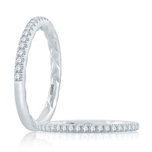A. Jaffe Classic Half Diamond Pave Wedding Band with Quilted Interior - A. Jaffe