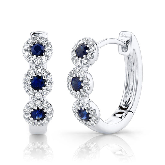 Shy Creation 14k Gold White 0.15Ct Diamond & 0.30Ct Blue Sapphire Huggie Earring - Shy Creation