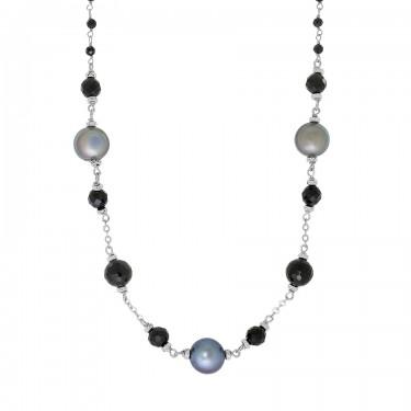Honora Sterling Silver Fresh Water Cultured Pearl Onyx Necklace - Honora