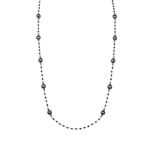 Honora Sterling Silver Fresh Water Cultured Pearl Onyx Necklace - Honora