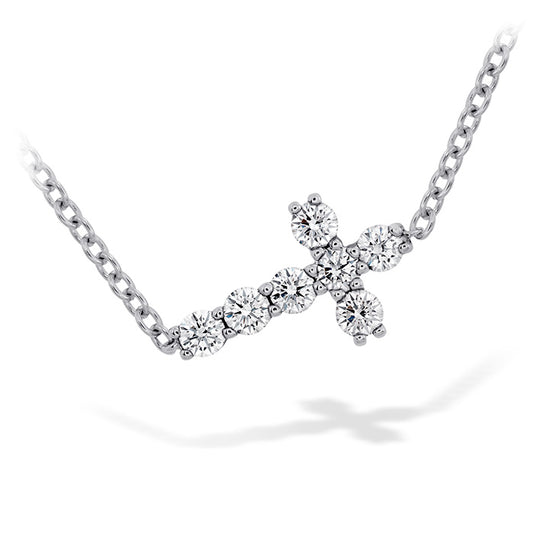 Hearts on Fire Charmed Horizontal Diamond Cross Necklace 18k Gold White - Hearts on Fire