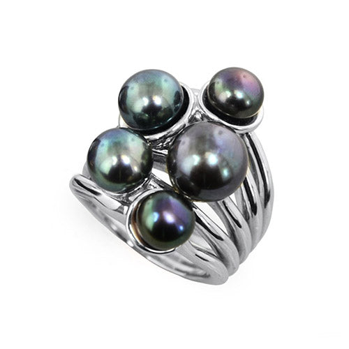 Honora Sterling Silver Black Button Freshwater Cultured Pearl Ring - Honora