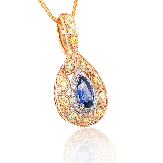 Yogo Sapphire and Yellow Diamond Pendant - Goldsmith Gallery Collection