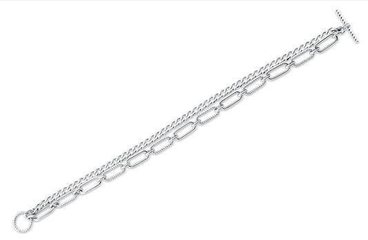 DIAMOND ACCENTED PAPER CLIP LINK 2-ROW BRACELET - SHY CREATION