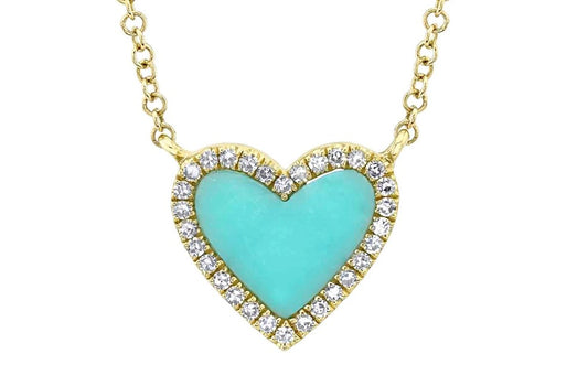 TURQUOISE AND DIAMOND HEART HALO STATION NECKLACE - SHY CREATION