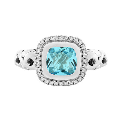 Charles Krypell Cushion Blue Topaz with Diamond Halo Ring - Charles Krypell