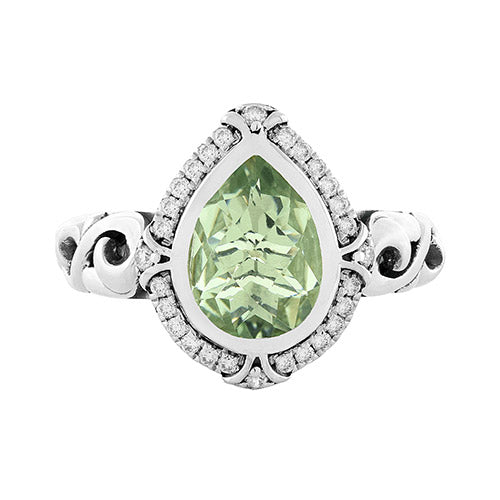 Charles Krypell Pear Shaped Green Amethyst with Diamond Halo Ring - Charles Krypell