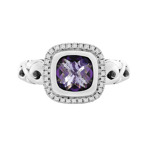 Charles Krypell Cushion Amethyst with Diamond Halo Ring - Charles Krypell