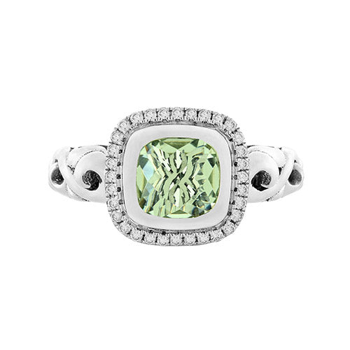 Charles Krypell Cushion Green Amethyst with Diamond Halo Ring - Charles Krypell