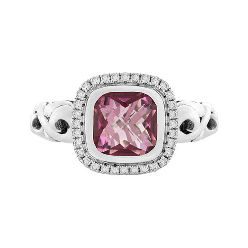 Charles Krypell Cushion Pink Topaz with Diamond Halo Ring - Charles Krypell
