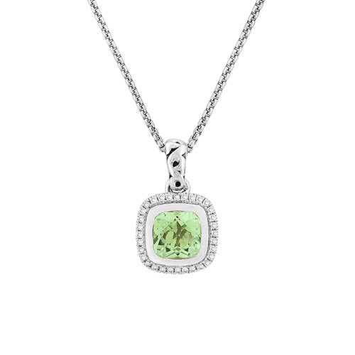 Charles Krypell Cushion Green Amethyst with Diamond Halo Pendant - Charles Krypell