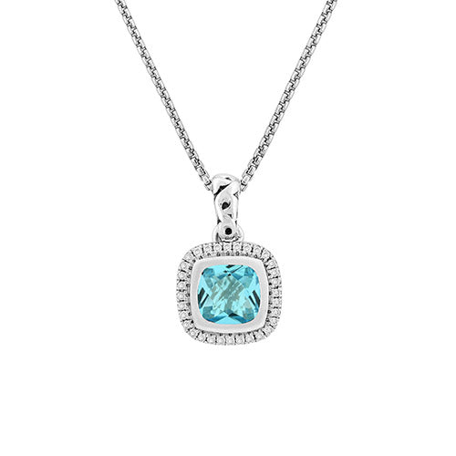 Charles Krypell Cushion Blue Topaz with Diamond Halo Pendant - Charles Krypell