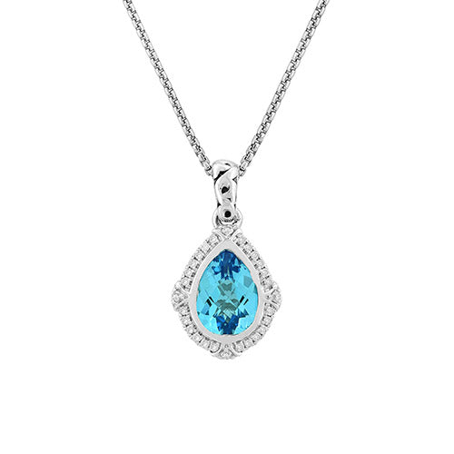 Charles Krypell Pear Shaped Blue Topaz with Diamond Halo Pendant - Charles Krypell