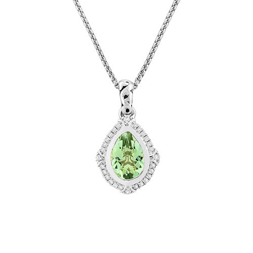 Charles Krypell Pear Shaped Green Amethyst with Diamond Halo Pendant - Charles Krypell