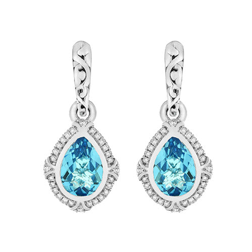 Charles Krypell Pear Shaped Blue Topaz with Diamond Halo Earrings