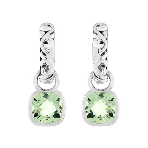 Charles Krypell Cushion Green Amethyst Bottom with Ivy Design Top Dangle Earrings