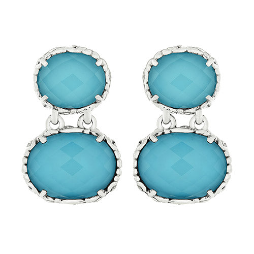 Charles Krypell Turquoise and White Quartz Oval Dangle Earrings