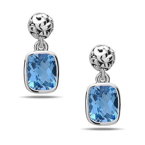 Charles Krypell Silver Collection 18k White Gold Blue Topaz Dangle Earrings