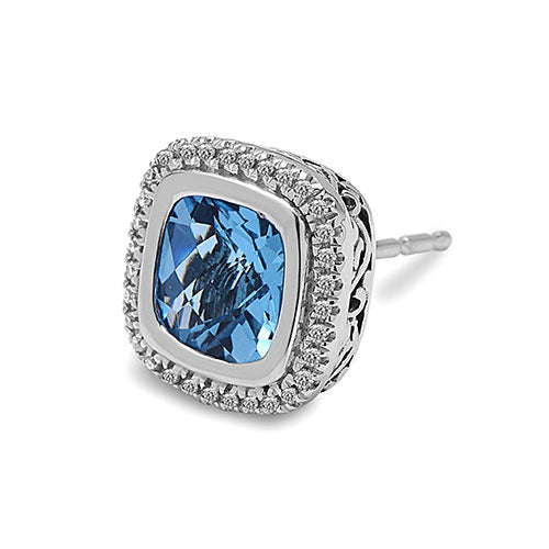 Charles Krypell Silver Collection Blue Topaz Diamond Stud Earrings - Charles Krypell