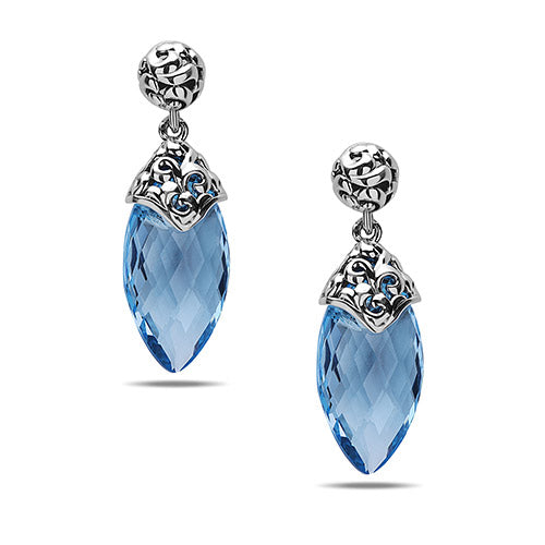 Charles Krypell Silver Collection Blue Topaz Design Drop Earrings - Charles Krypell