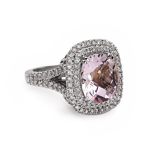 Charles Krypell 18k White Gold Pastel Collection Morganite Pink Sapphires Diamond Fashion Ring - Charles Krypell