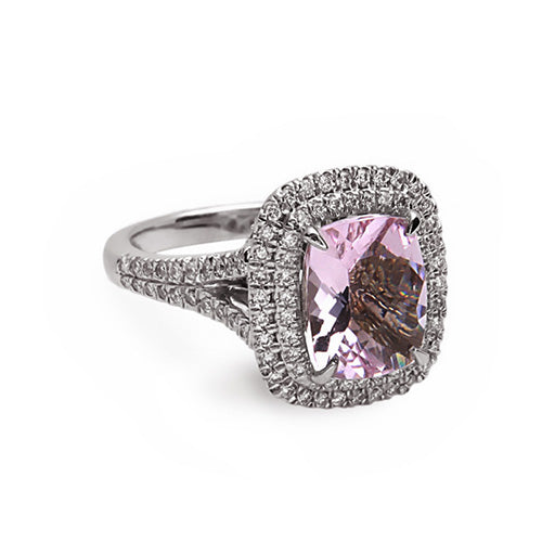 Charles Krypell 18k White Gold Morganite Pink Sapphires Diamond Fashion Ring - Charles Krypell
