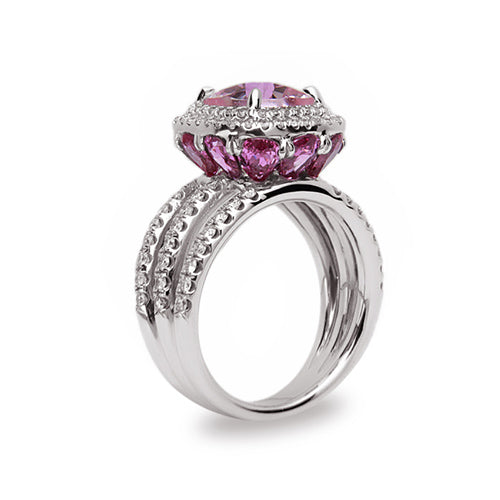 Charles Krypell 18k White Gold Cushion Morganite Diamond Pink Sapphire Fashion Ring - Charles Krypell