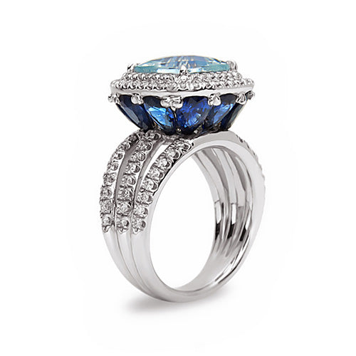 Charles Krypell 18k White Gold Pastel Collection Cushion Aquamarine Diamond Blue Sapphire Fashion Ring - Charles Krypell