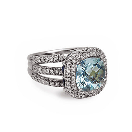Charles Krypell 18k White Gold Pastel Collection Cushion Aquamarine Diamond Blue Sapphire Fashion Ring - Charles Krypell