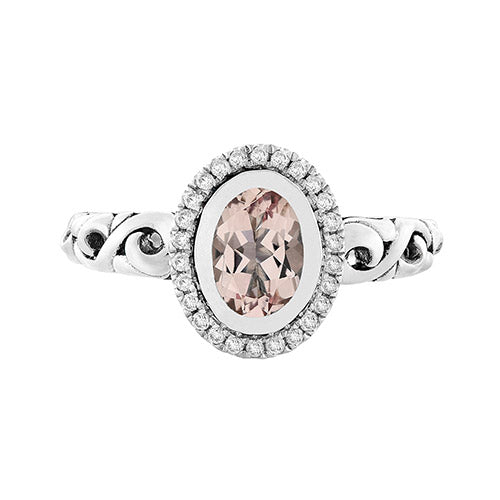 Charles Krypell Oval Morganite Center with Diamond Halo Fashion Ring - Charles Krypell