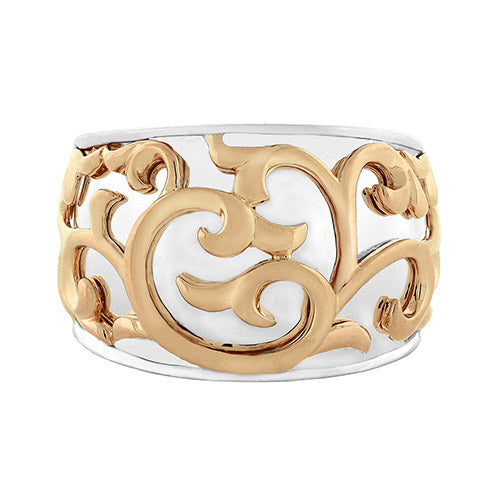 Charles Krypell Silver Collection 18k Rose Gold and Sterling Silver Wide Ivy Lace Fashion Ring - Charles Krypell