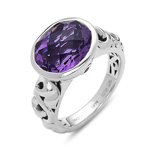 Charles Krypell Silver Collection Oval Amethyst Center Ring - Charles Krypell