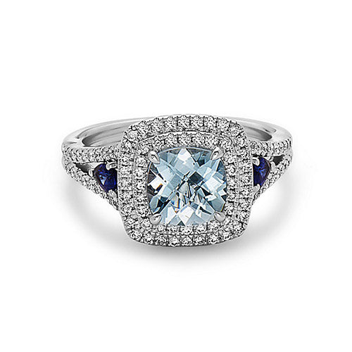 Charles Krypell Pastel Collection 18k White Gold Aquamarine Blue Sapphire Diamond Ring - Charles Krypell