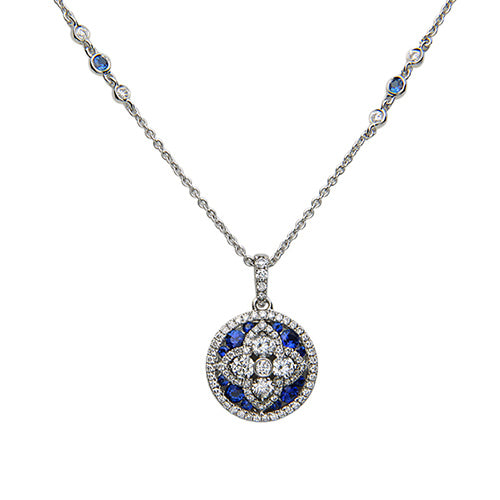 Charles Krypell 18k White Gold Pastel Collection Shining Star Flower Blue Sapphire Diamond Pendant - Charles Krypell