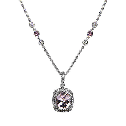 Charles Krypell Pastel Collection 18k White Gold Morganite Diamond Sapphire Necklace - Charles Krypell