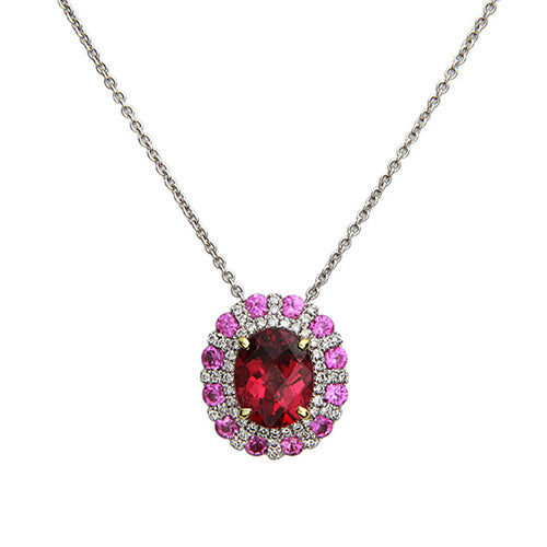Charles Krypell Pastel Collection 18k White Gold Oval Rubellite Sapphire Diamond Pendant - Charles Krypell