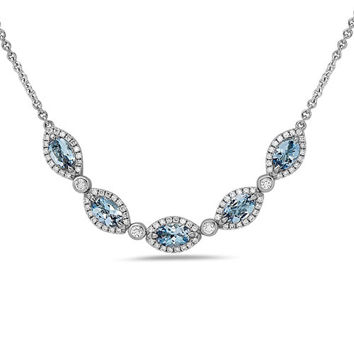 Charles Krypell Pastel Collection 18k White Gold Oval Aquamarine Diamond Necklace - Charles Krypell