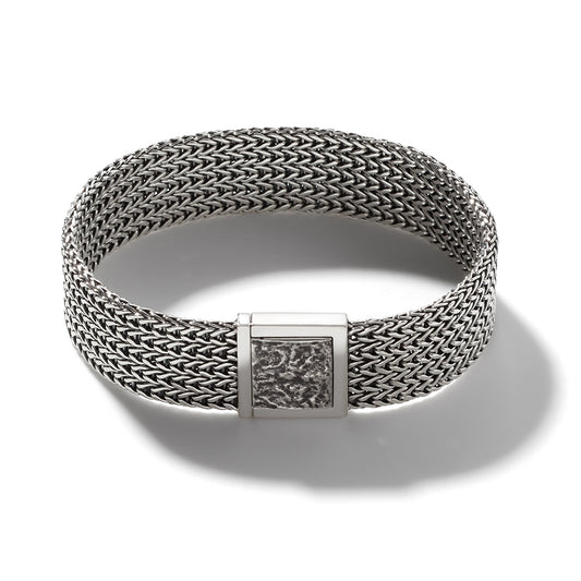 John Hardy Classic Chain Silver 15mm Bracelet with Reticulated Pusher Clasp