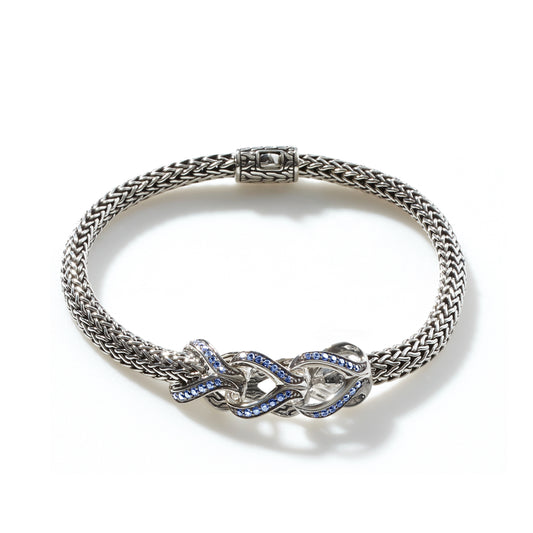 John Hardy Asli Classic Chain Link Silver Extra-Small Bracelet 5mm with Pusher Clasp with Blue Sapphire - John Hardy